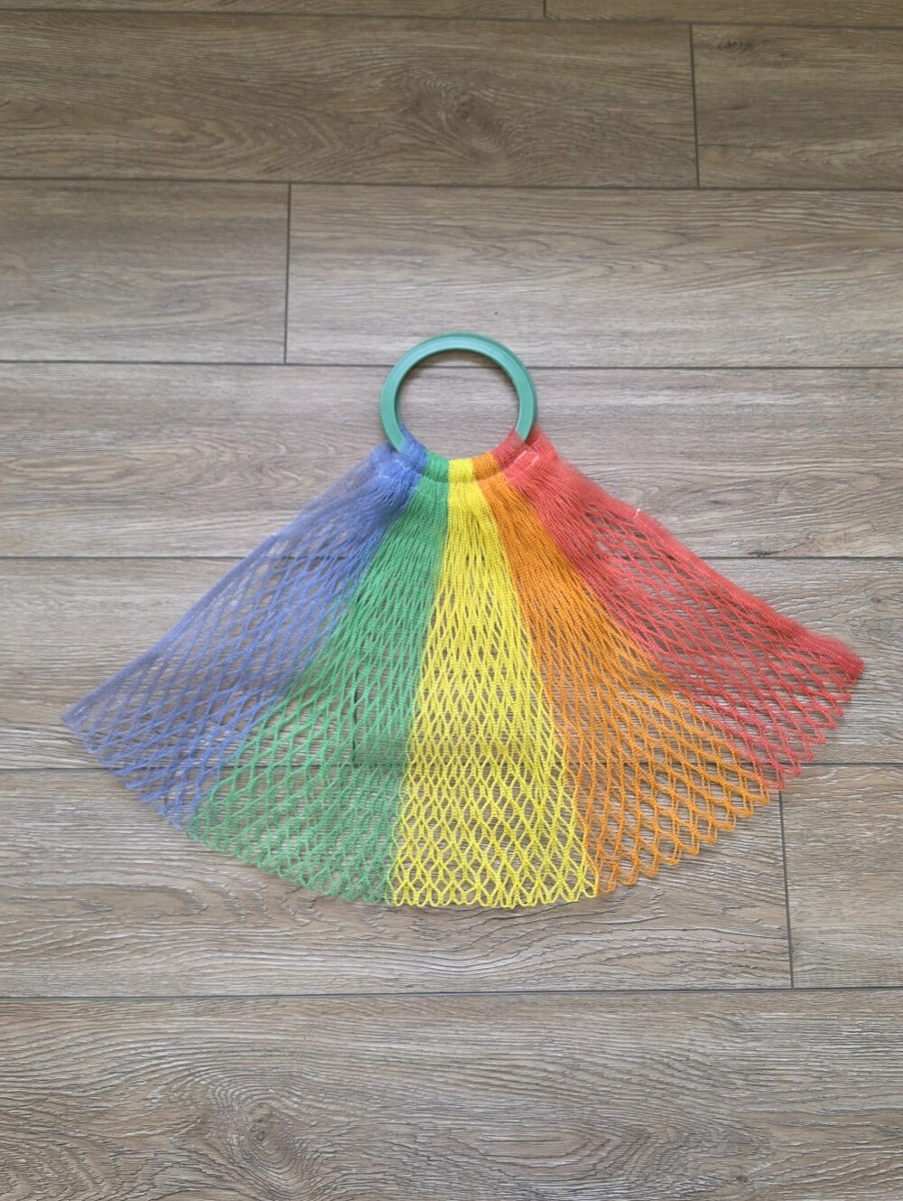 Vintage 1970s Rainbow Mesh Market Tote